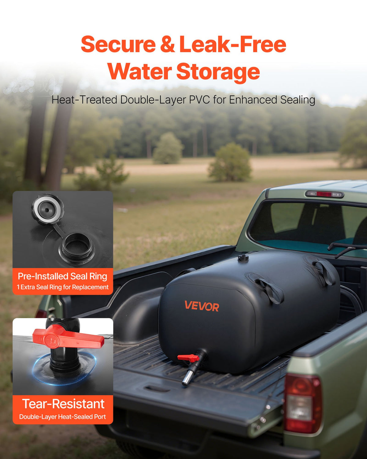 VEVOR Water Storage Bladder, 30 Gal Collapsible Water Storage Bag, Wear-Resistant 1000D PVC Soft Waters Bag, Leakproof Camping Tank Containers for Garden Irrigation RV Emergency Use, Black - CSDHSPVCB113E9XVW003V0 - view 5
