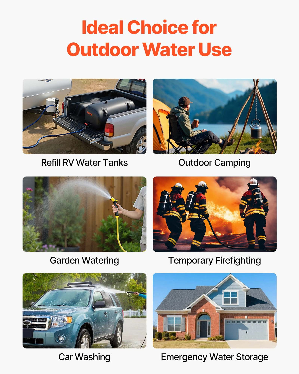 VEVOR Water Storage Bladder, 30 Gal Collapsible Water Storage Bag, Wear-Resistant 1000D PVC Soft Waters Bag, Leakproof Camping Tank Containers for Garden Irrigation RV Emergency Use, Black - CSDHSPVCB113E9XVW003V0 - view 8