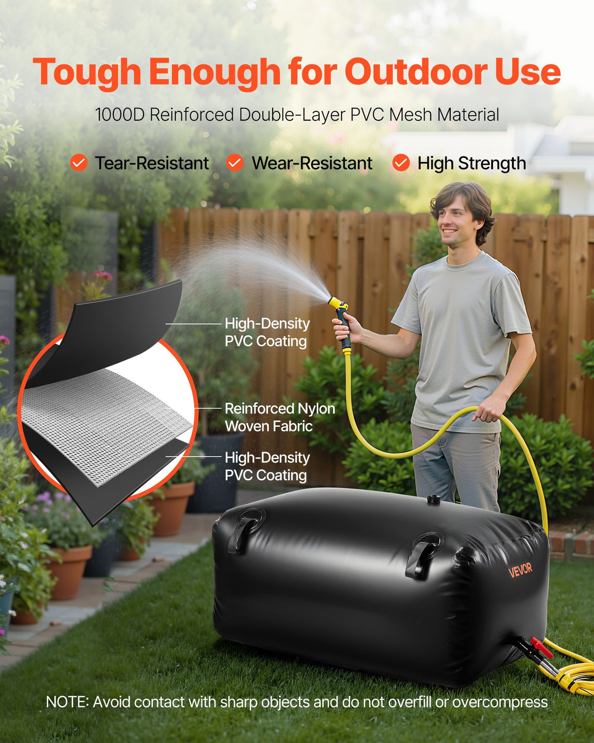VEVOR Water Storage Bladder, 63.4 Gal Collapsible Water Storage Bag, Wear-Resistant 1000D PVC Soft Waters Bag, Leakproof Camping Tank Containers for Garden Irrigation RV Emergency Use, Black - CSDHSPVCB2401ECBZ003V0 - view 4