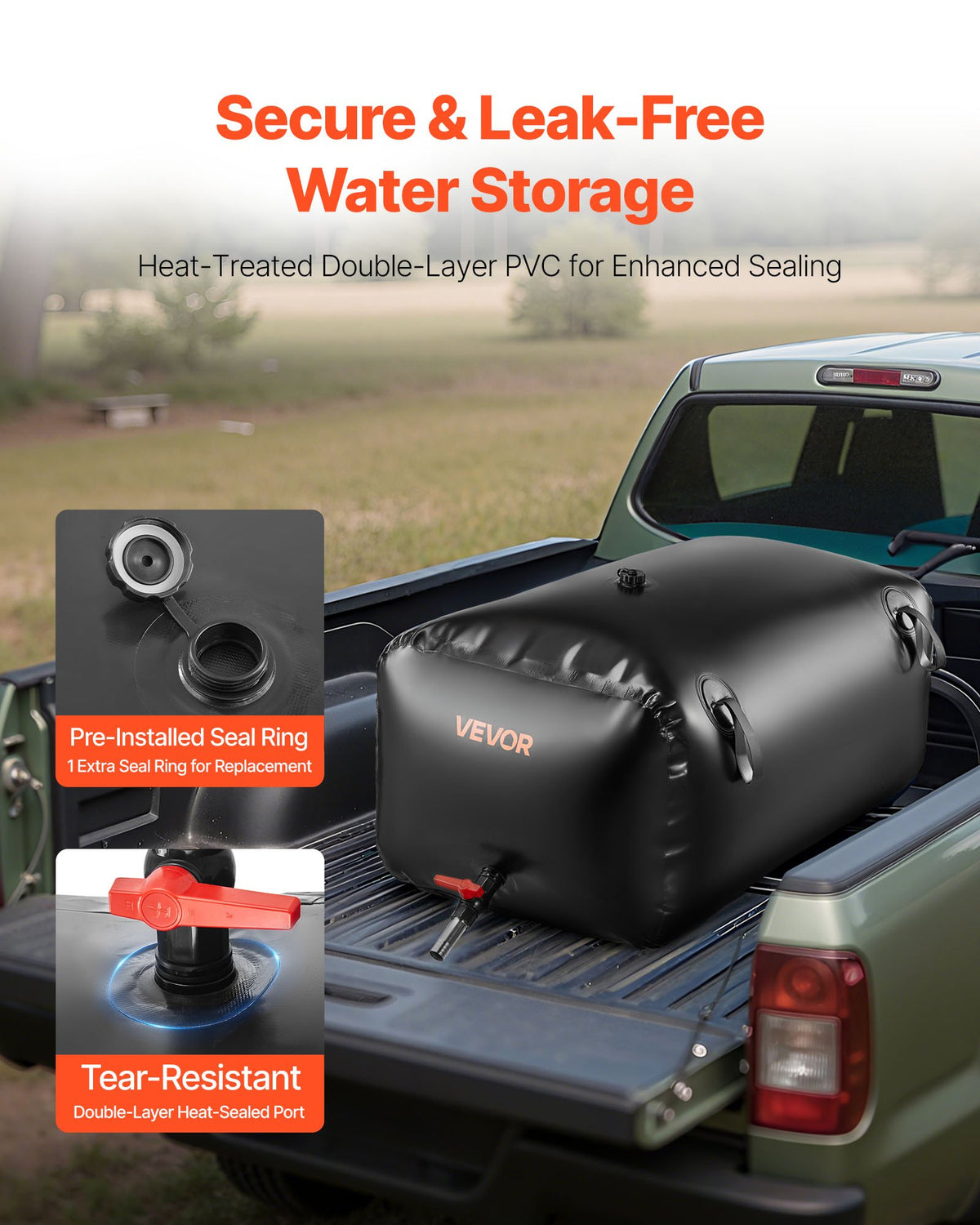 VEVOR Water Storage Bladder, 63.4 Gal Collapsible Water Storage Bag, Wear-Resistant 1000D PVC Soft Waters Bag, Leakproof Camping Tank Containers for Garden Irrigation RV Emergency Use, Black - CSDHSPVCB2401ECBZ003V0 - view 5