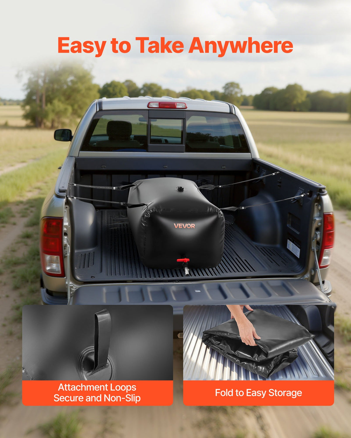 VEVOR Water Storage Bladder, 63.4 Gal Collapsible Water Storage Bag, Wear-Resistant 1000D PVC Soft Waters Bag, Leakproof Camping Tank Containers for Garden Irrigation RV Emergency Use, Black - CSDHSPVCB2401ECBZ003V0 - view 7