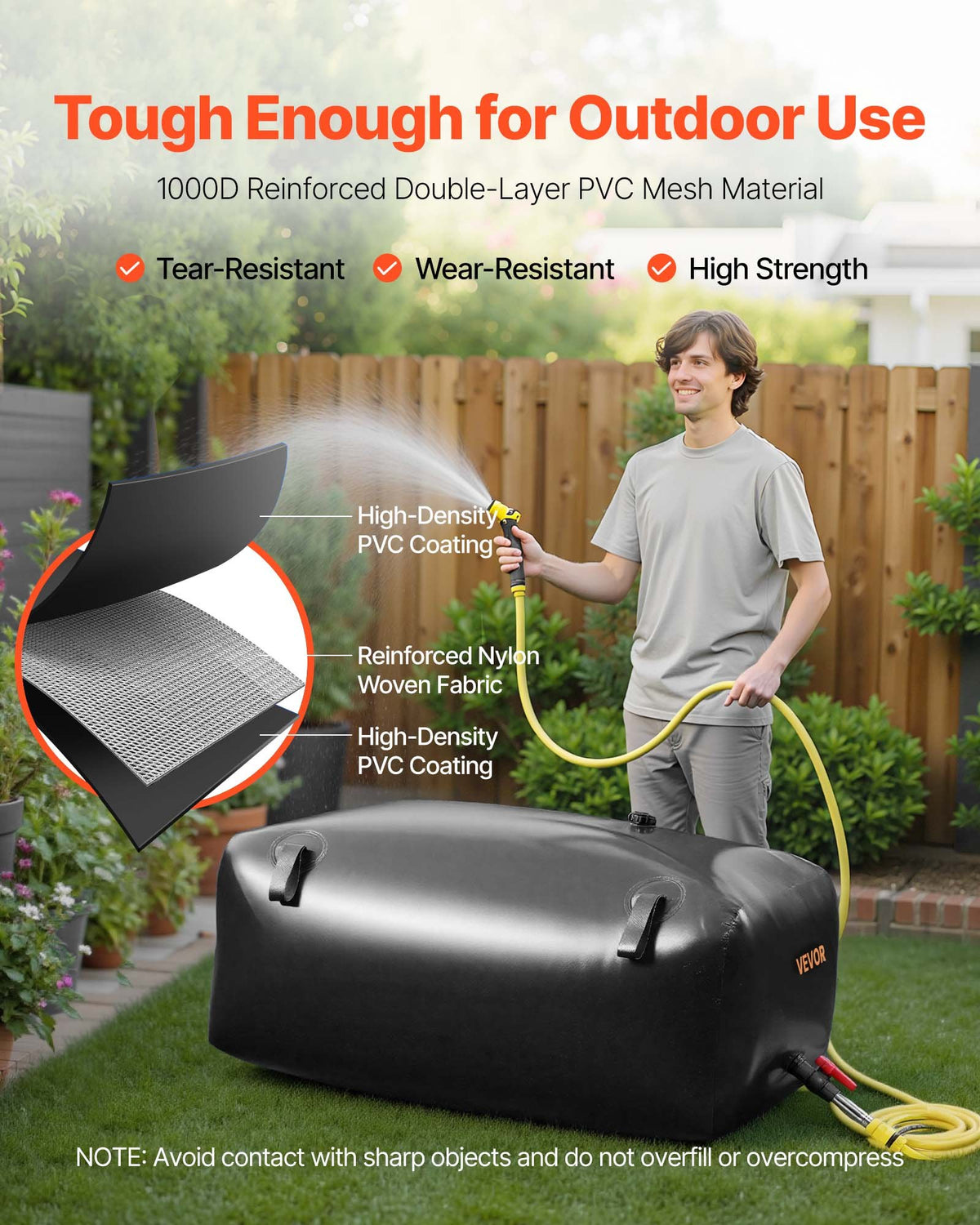 VEVOR Water Storage Bladder, 87.2 Gal Collapsible Water Storage Bag, Wear-Resistant 1000D PVC Soft Waters Bag, Leakproof Camping Tank Containers for Garden Irrigation RV Emergency Use, Black - CSDHSPVCB3306DKO3003V0 - view 4
