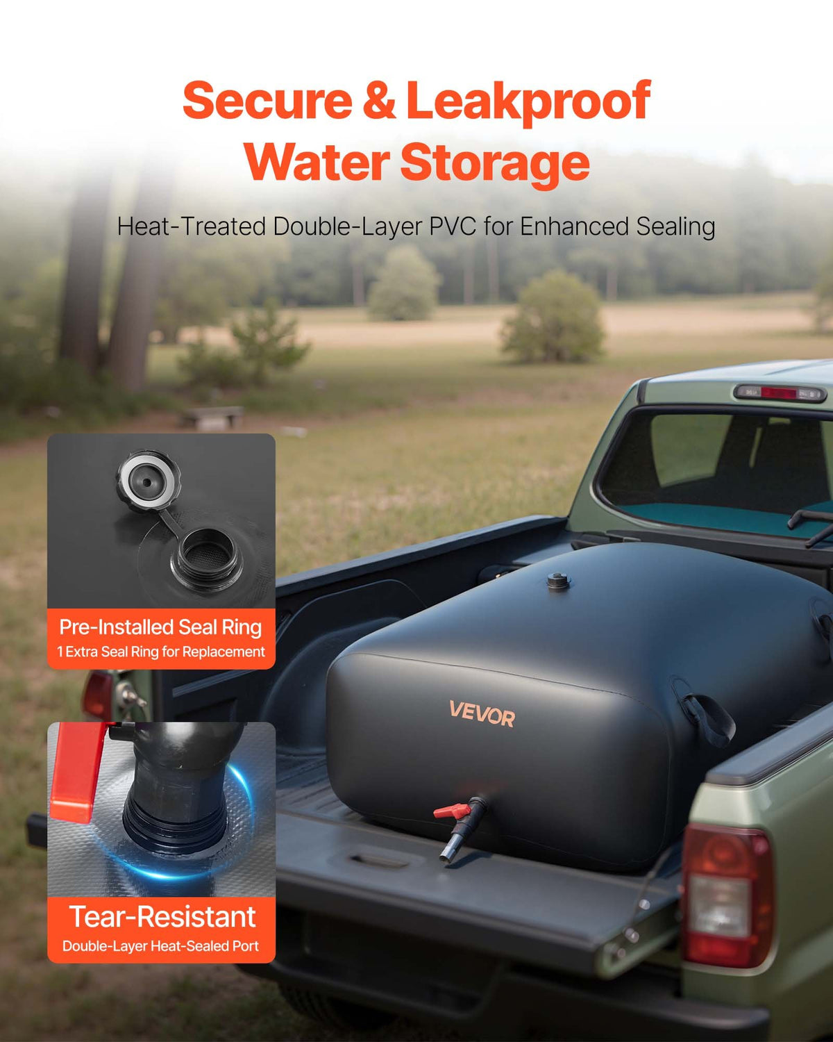 VEVOR Water Storage Bladder, 87.2 Gal Collapsible Water Storage Bag, Wear-Resistant 1000D PVC Soft Waters Bag, Leakproof Camping Tank Containers for Garden Irrigation RV Emergency Use, Black - CSDHSPVCB3306DKO3003V0 - view 5