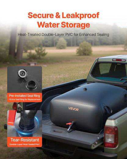 VEVOR Water Storage Bladder, 87.2 Gal Collapsible Water Storage Bag, Wear-Resistant 1000D PVC Soft Waters Bag, Leakproof Camping Tank Containers for Garden Irrigation RV Emergency Use, Black - CSDHSPVCB3306DKO3003V0 - view 5