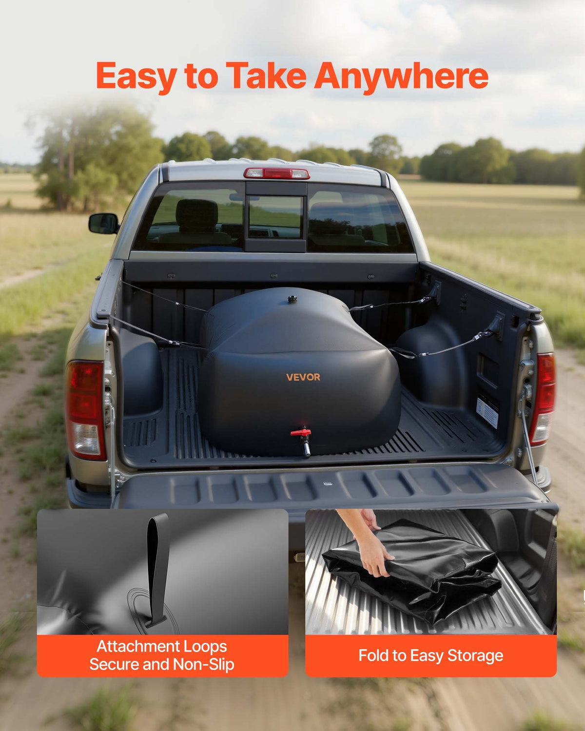 VEVOR Water Storage Bladder, 87.2 Gal Collapsible Water Storage Bag, Wear-Resistant 1000D PVC Soft Waters Bag, Leakproof Camping Tank Containers for Garden Irrigation RV Emergency Use, Black - CSDHSPVCB3306DKO3003V0 - view 7
