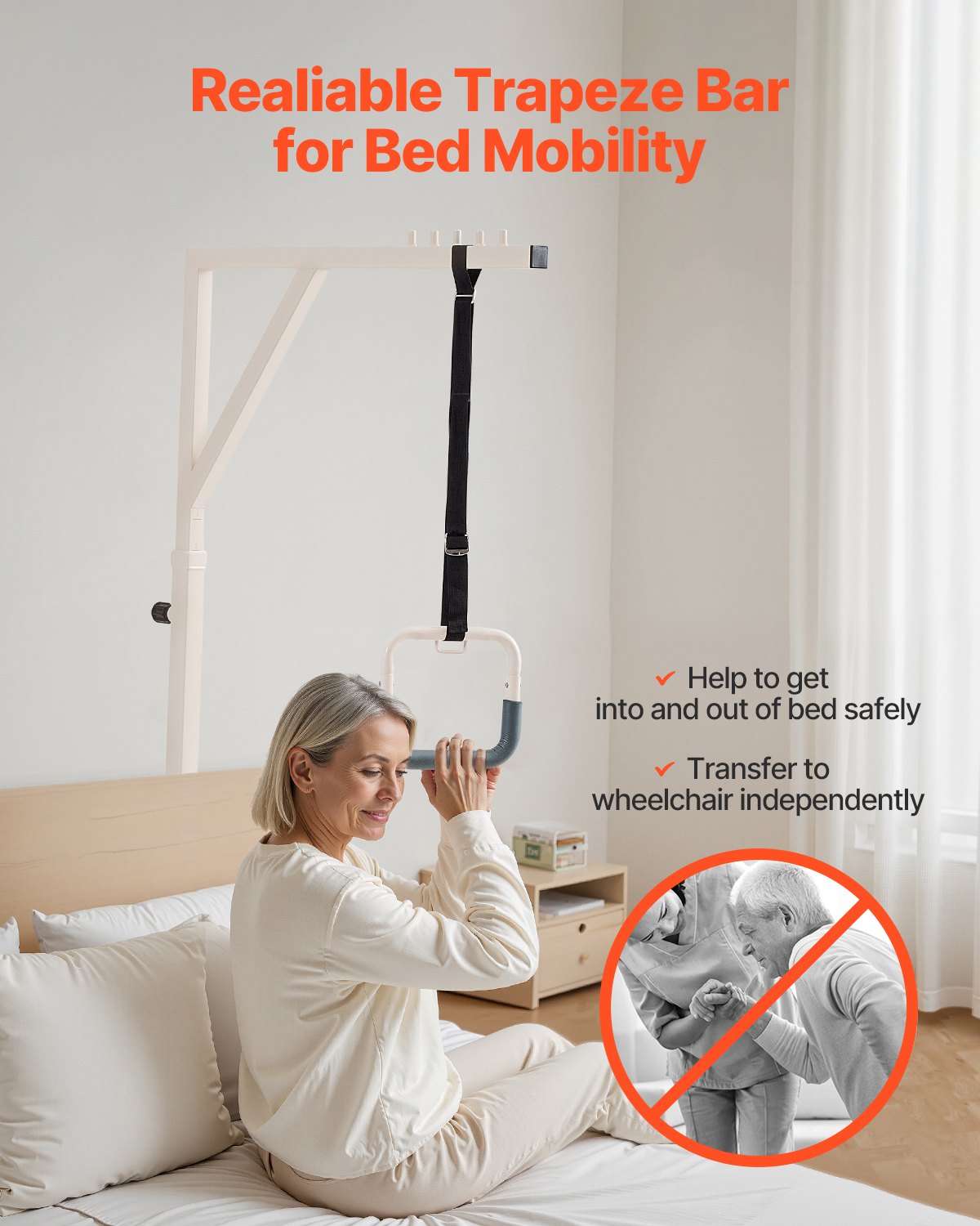 VEVOR Trapeze Bar for Bed Mobility, Height-Adjustable Bed Trapeze with 2 Casters, 350LBS Weight Capacity Heavy Duty Pull Up Trapeze Bar with Floor Stand for Elderly, Disabled, Bedridden Patients - CSDJLDXDJSJZTUI9AV0 - view 4