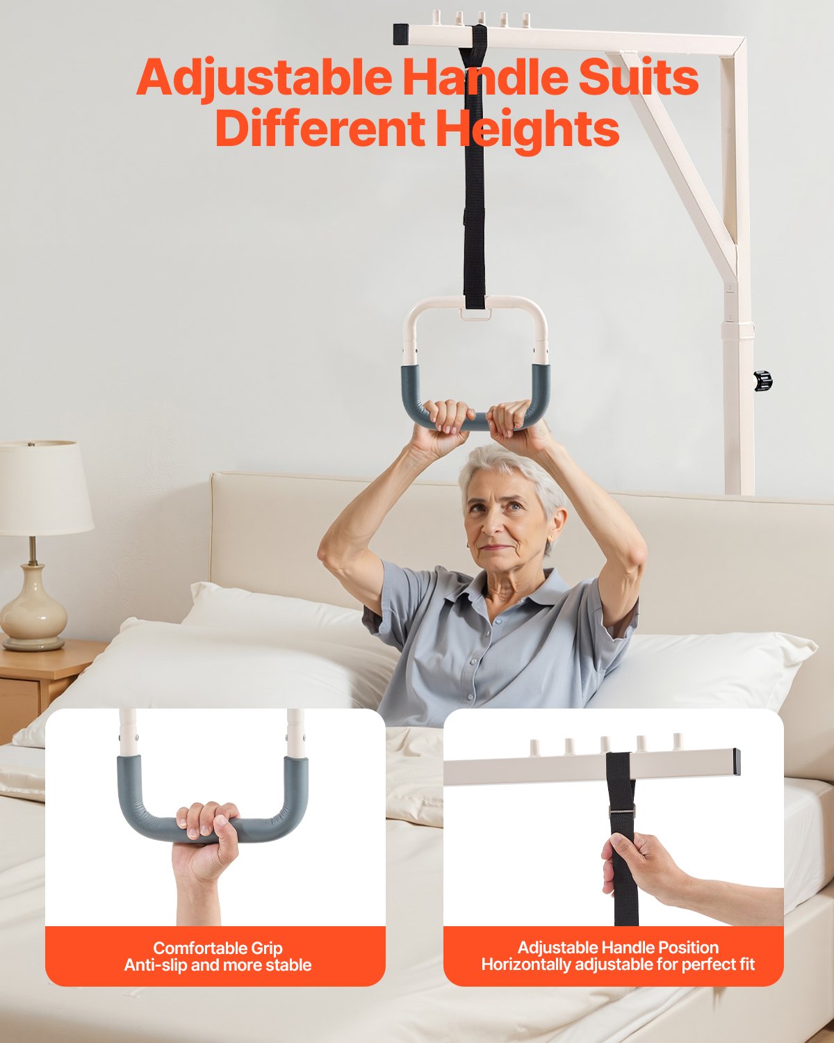 VEVOR Trapeze Bar for Bed Mobility, Height-Adjustable Bed Trapeze with 2 Casters, 350LBS Weight Capacity Heavy Duty Pull Up Trapeze Bar with Floor Stand for Elderly, Disabled, Bedridden Patients - CSDJLDXDJSJZTUI9AV0 - view 5