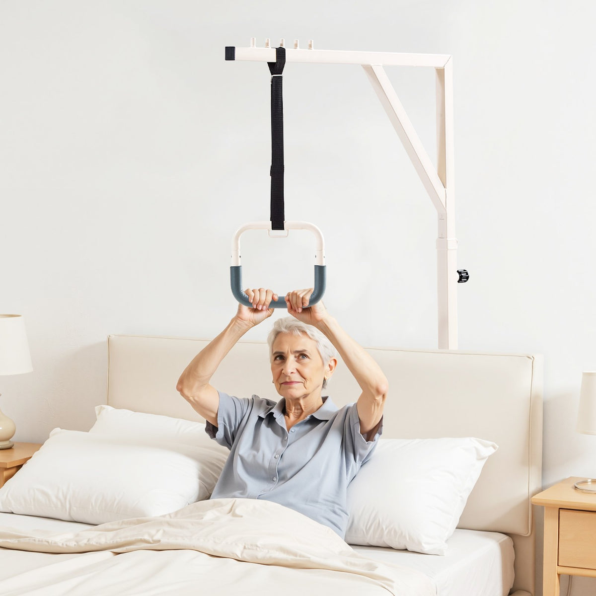 VEVOR Trapeze Bar for Bed Mobility, Height-Adjustable Bed Trapeze with 2 Casters, 350LBS Weight Capacity Heavy Duty Pull Up Trapeze Bar with Floor Stand for Elderly, Disabled, Bedridden Patients - CSDJLDXDJSJZTUI9AV0 - view 9