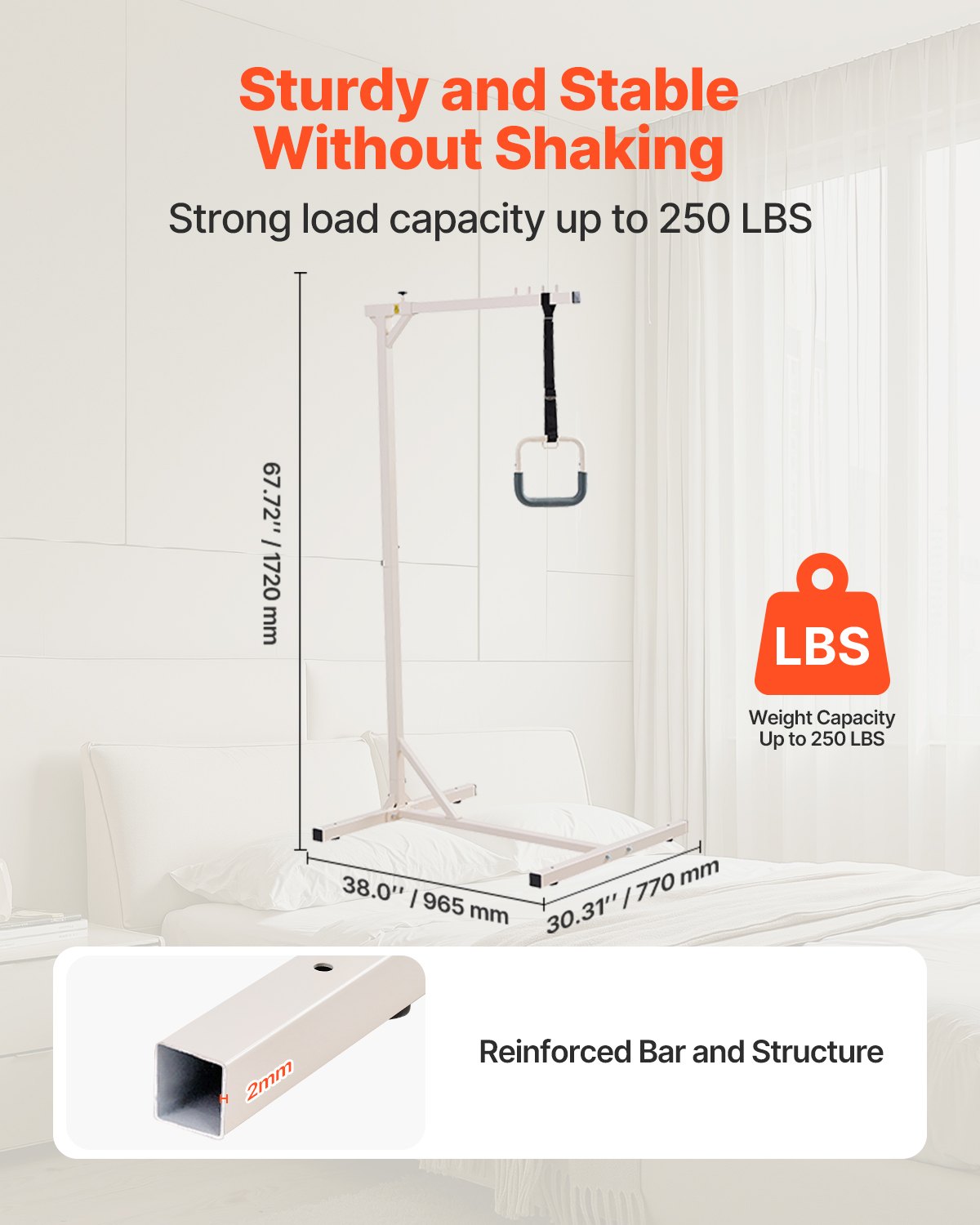 VEVOR Trapeze Bar for Bed Mobility, Heavy-Duty Steel Free Standing Trapeze Bar 250 LBS Weight Capacity, Hospital Bed Pull Up Assist for Elderly & Disabled, Ideal for Hospitals, Nursing Home, Home Care - CSDJLDXDJZGZUND9MV0 - view 3