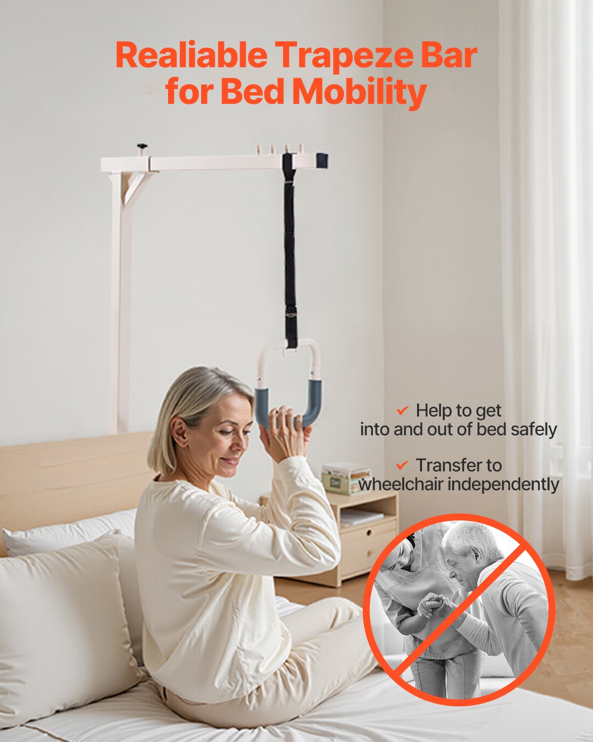 VEVOR Trapeze Bar for Bed Mobility, Heavy-Duty Steel Free Standing Trapeze Bar 250 LBS Weight Capacity, Hospital Bed Pull Up Assist for Elderly & Disabled, Ideal for Hospitals, Nursing Home, Home Care - CSDJLDXDJZGZUND9MV0 - view 4
