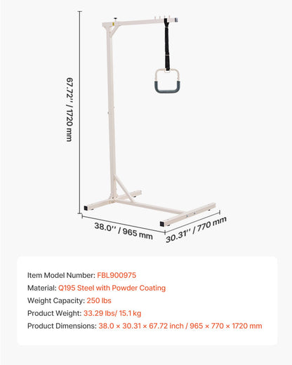 VEVOR Trapeze Bar for Bed Mobility, Heavy-Duty Steel Free Standing Trapeze Bar 250 LBS Weight Capacity, Hospital Bed Pull Up Assist for Elderly & Disabled, Ideal for Hospitals, Nursing Home, Home Care - CSDJLDXDJZGZUND9MV0 - view 8