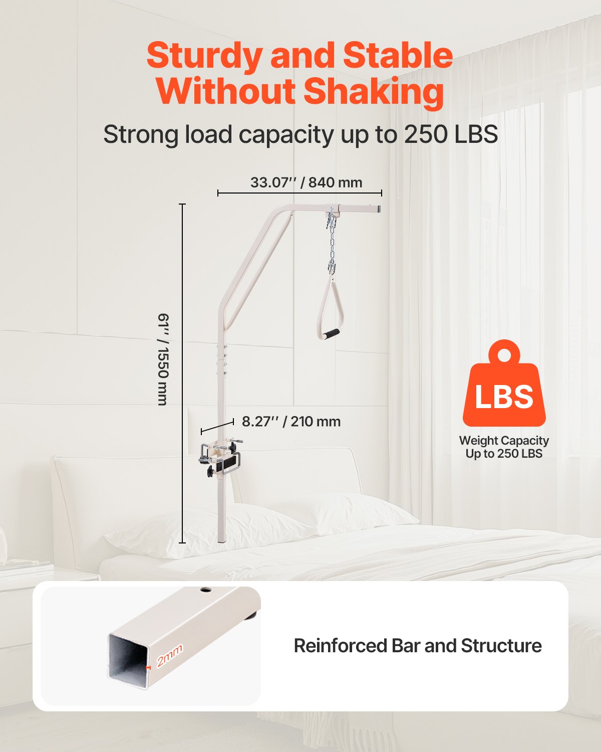 VEVOR Trapeze Bar for Bed Mobility, Medical Bed Trapeze with Clamps & Metal Chain, 250LBS Weight Capacity Bed Pull Up Assist for Elderly & Disabled, Ideal for Home Care, Hospitals, Nursing Homes - CSDJXDCJZGZCHQ5WJV0 - view 3