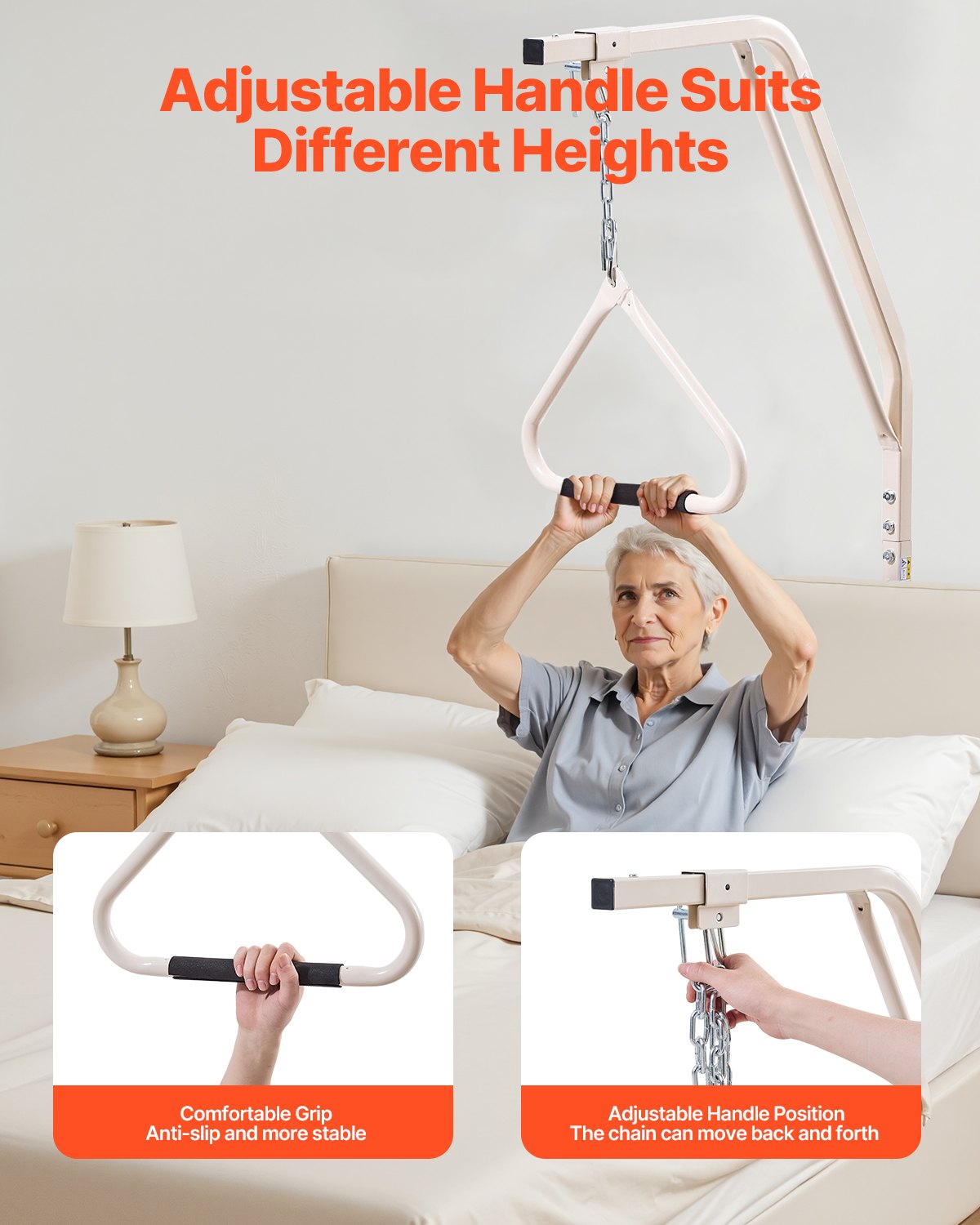VEVOR Trapeze Bar for Bed Mobility, Medical Bed Trapeze with Clamps & Metal Chain, 250LBS Weight Capacity Bed Pull Up Assist for Elderly & Disabled, Ideal for Home Care, Hospitals, Nursing Homes - CSDJXDCJZGZCHQ5WJV0 - view 5