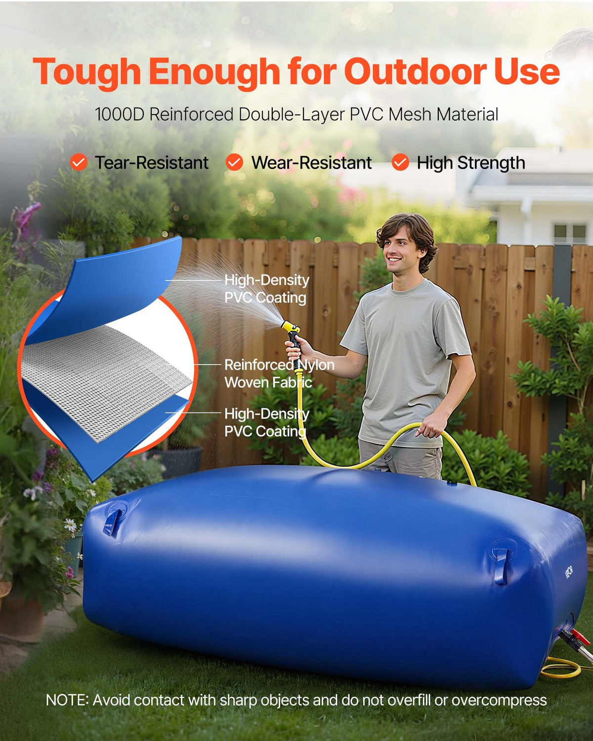 VEVOR Water Storage Bladder 264.2 Gallon Large Capacity Water Bag, Portable & Collapsible Soft Waters Container, Leakproof & Tear-Resistant PVC Emergency Waters Storage Tank for RV Truck & Outdoor Use - CSDLSPVC1000IHFQW001V0 - view 4