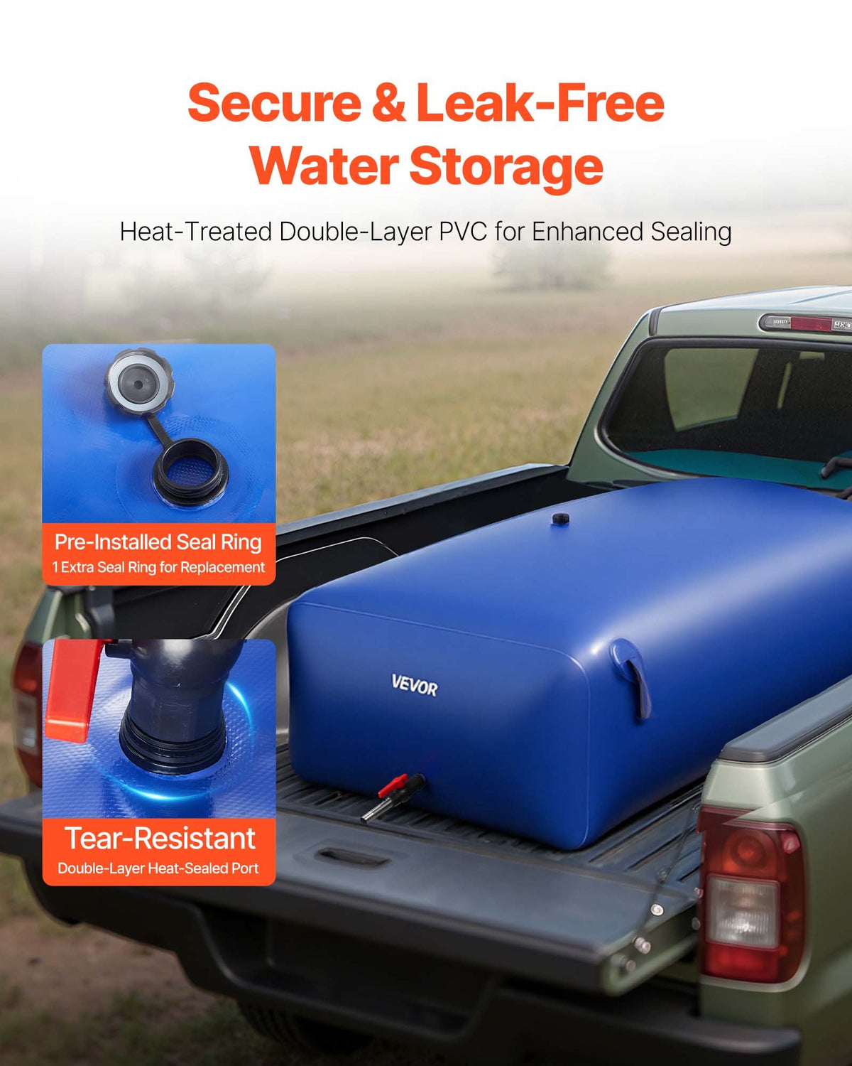 VEVOR Water Storage Bladder 264.2 Gallon Large Capacity Water Bag, Portable & Collapsible Soft Waters Container, Leakproof & Tear-Resistant PVC Emergency Waters Storage Tank for RV Truck & Outdoor Use - CSDLSPVC1000IHFQW001V0 - view 5
