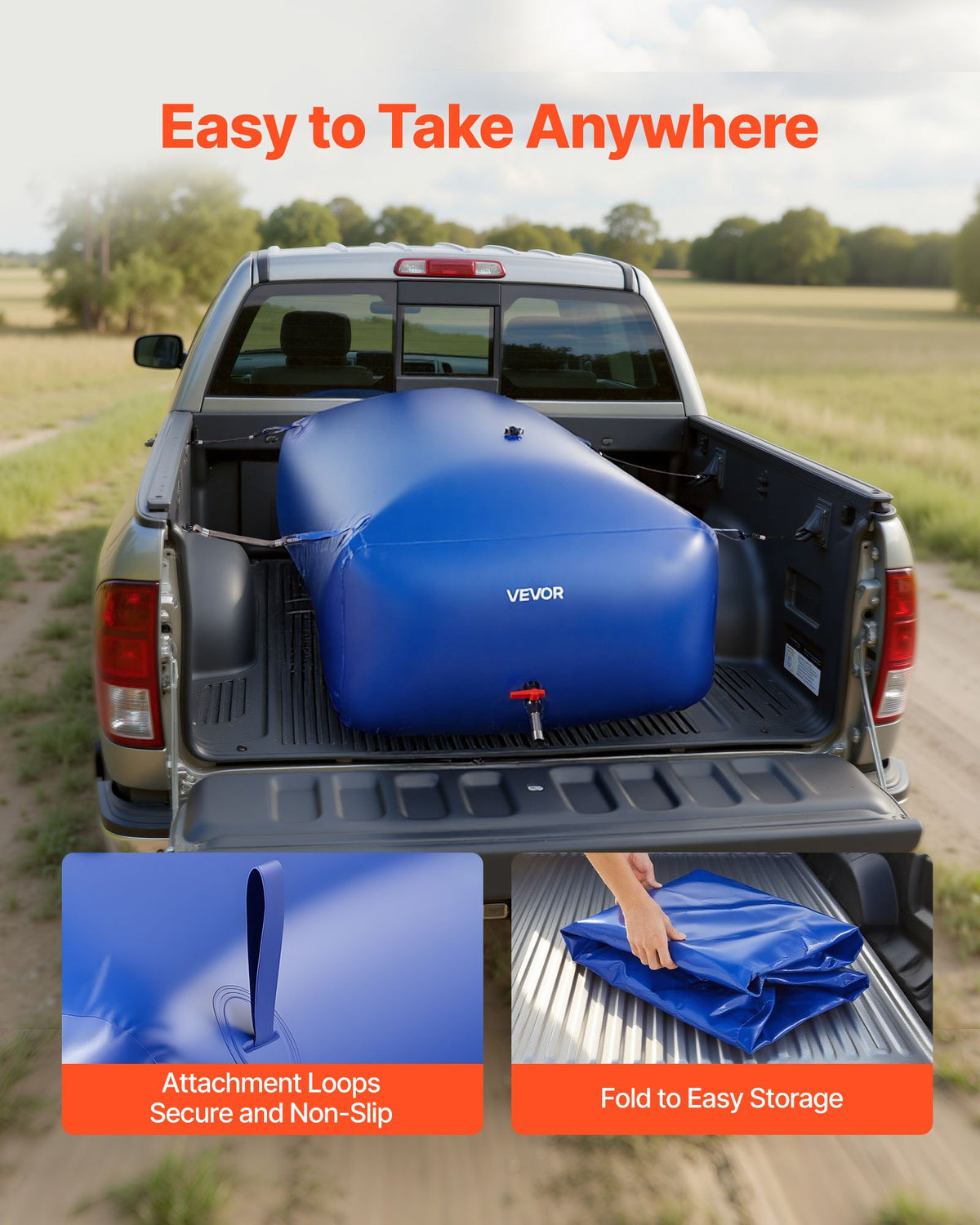 VEVOR Water Storage Bladder 264.2 Gallon Large Capacity Water Bag, Portable & Collapsible Soft Waters Container, Leakproof & Tear-Resistant PVC Emergency Waters Storage Tank for RV Truck & Outdoor Use - CSDLSPVC1000IHFQW001V0 - view 7