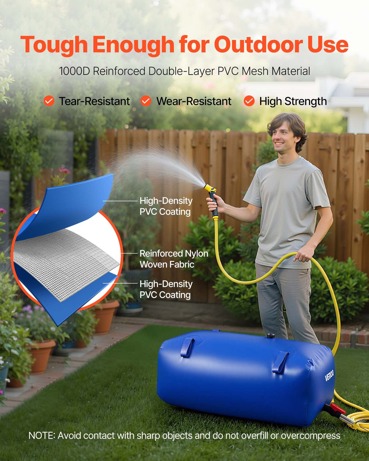 VEVOR Water Storage Bladder 30 Gallon Large Capacity Water Bag, Portable & Collapsible Soft Waters Container, Leakproof & Tear-Resistant PVC Emergency Waters Storage Tank for RV Truck & Outdoor Use - CSDLSPVC113LPS9FD001V0 - view 4