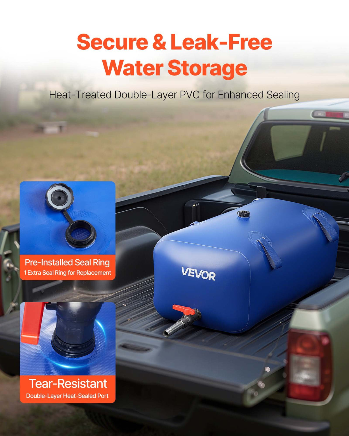 VEVOR Water Storage Bladder 30 Gallon Large Capacity Water Bag, Portable & Collapsible Soft Waters Container, Leakproof & Tear-Resistant PVC Emergency Waters Storage Tank for RV Truck & Outdoor Use - CSDLSPVC113LPS9FD001V0 - view 5