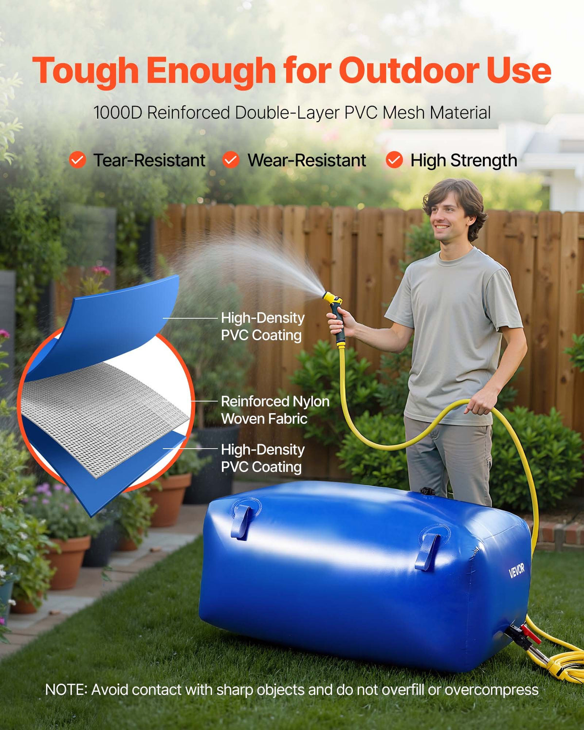 VEVOR Water Storage Bladder 63.4 Gallon Large Capacity Water Bag, Portable & Collapsible Soft Waters Container, Leakproof & Tear-Resistant PVC Emergency Waters Storage Tank for RV Truck & Outdoor Use - CSDLSPVC240LSO68O001V0 - view 4