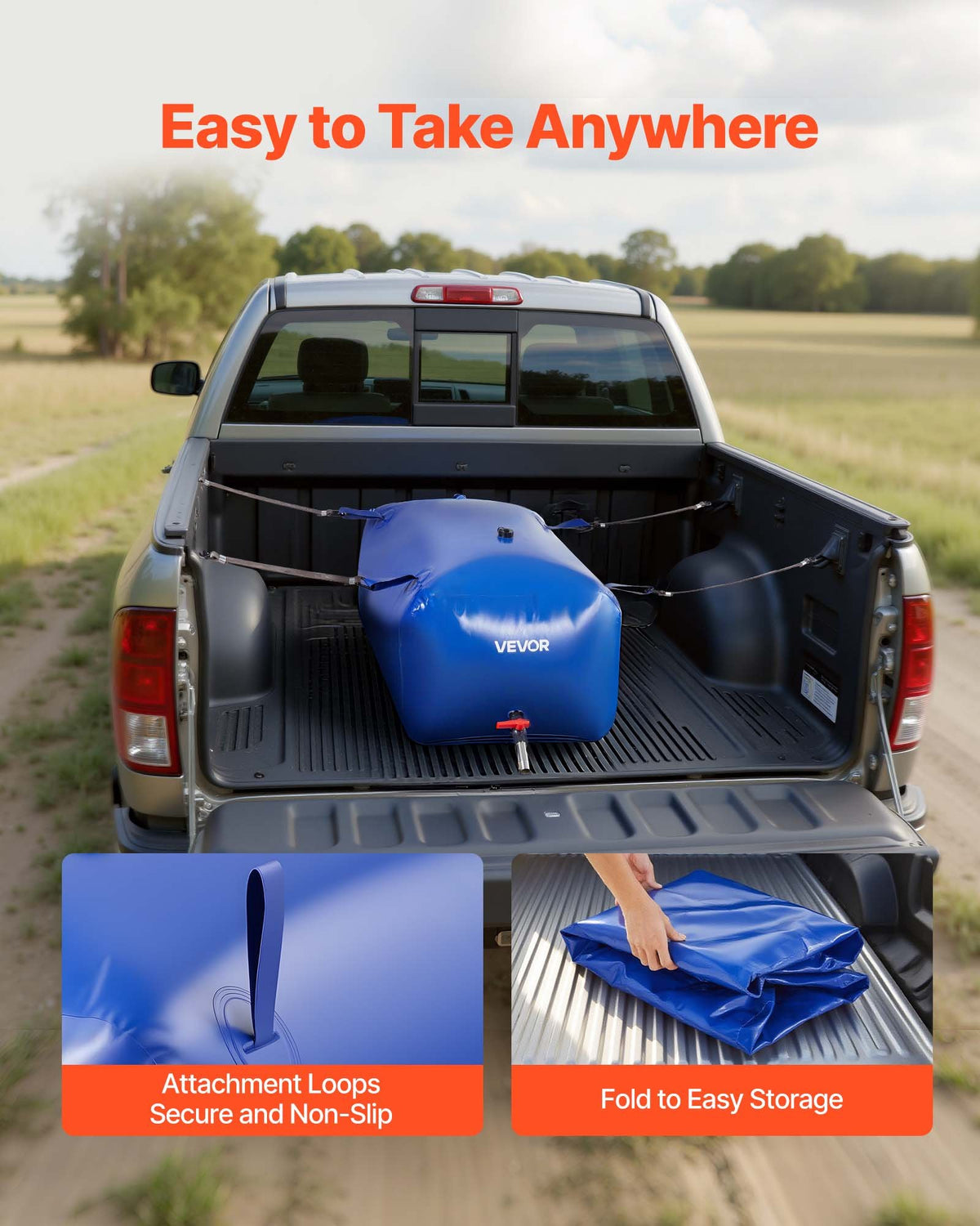 VEVOR Water Storage Bladder 63.4 Gallon Large Capacity Water Bag, Portable & Collapsible Soft Waters Container, Leakproof & Tear-Resistant PVC Emergency Waters Storage Tank for RV Truck & Outdoor Use - CSDLSPVC240LSO68O001V0 - view 7