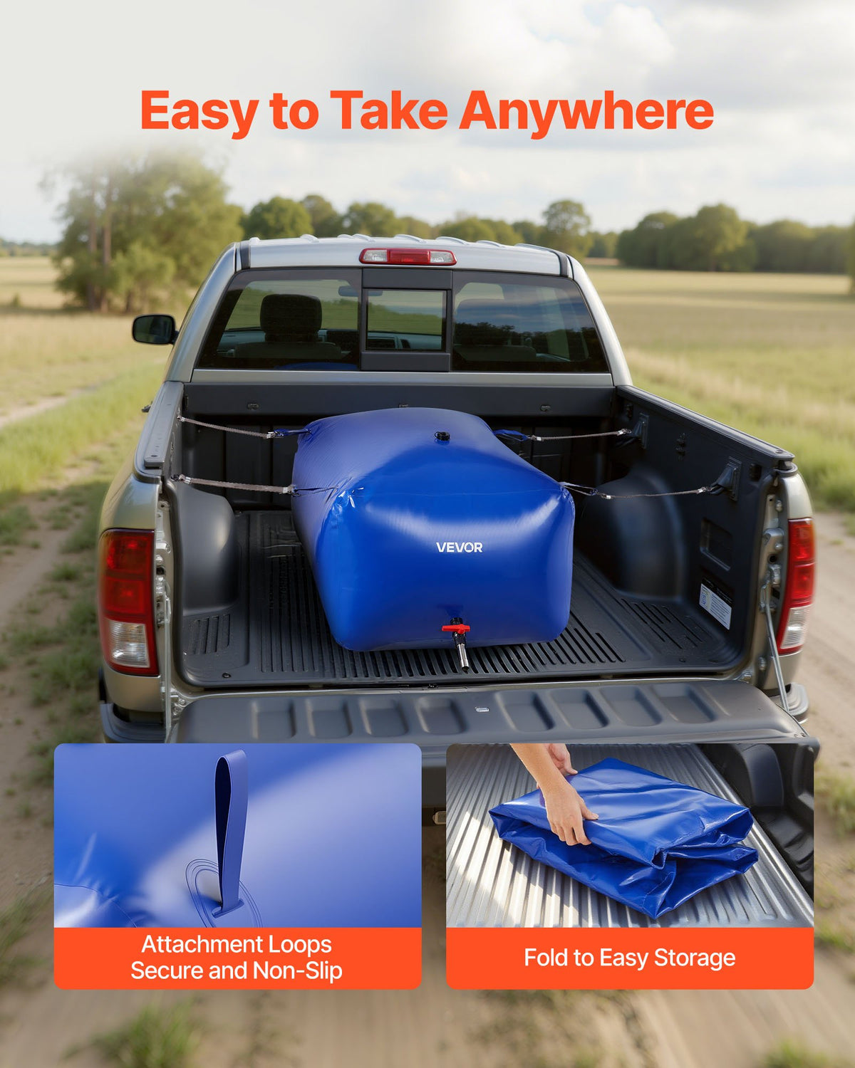 VEVOR Water Storage Bladder 105.7 Gallon Large Capacity Water Bag, Portable & Collapsible Soft Waters Container, Leakproof & Tear-Resistant PVC Emergency Waters Storage Tank for RV Truck & Outdoor Use - CSDLSPVC400L9HOR6001V0 - view 7
