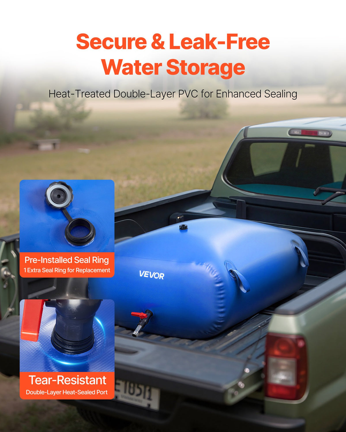 VEVOR Water Storage Bladder, 87.2 Gal Collapsible Water Storage Bag, Wear-Resistant 1000D PVC Soft Waters Bag, Leakproof Camping Tank Containers for Garden Irrigation RV Emergency Use, Blue - CSDLSPVCB330UZUZH003V0 - view 5