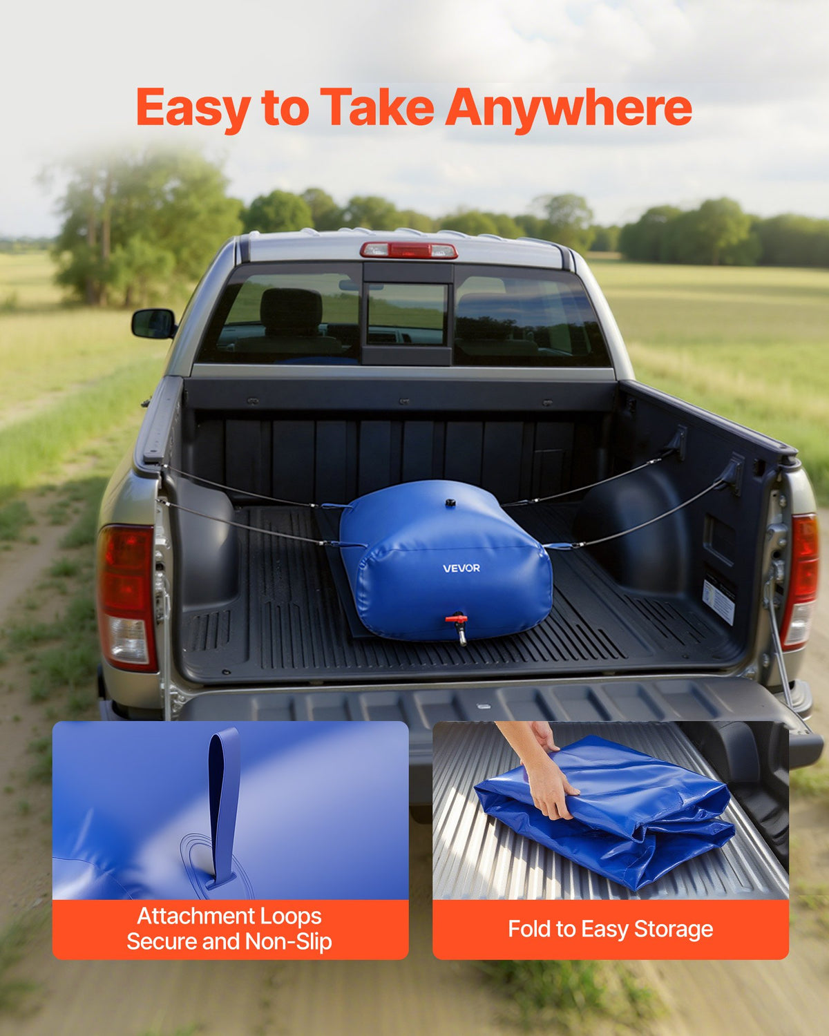 VEVOR Water Storage Bladder, 87.2 Gal Collapsible Water Storage Bag, Wear-Resistant 1000D PVC Soft Waters Bag, Leakproof Camping Tank Containers for Garden Irrigation RV Emergency Use, Blue - CSDLSPVCB330UZUZH003V0 - view 7
