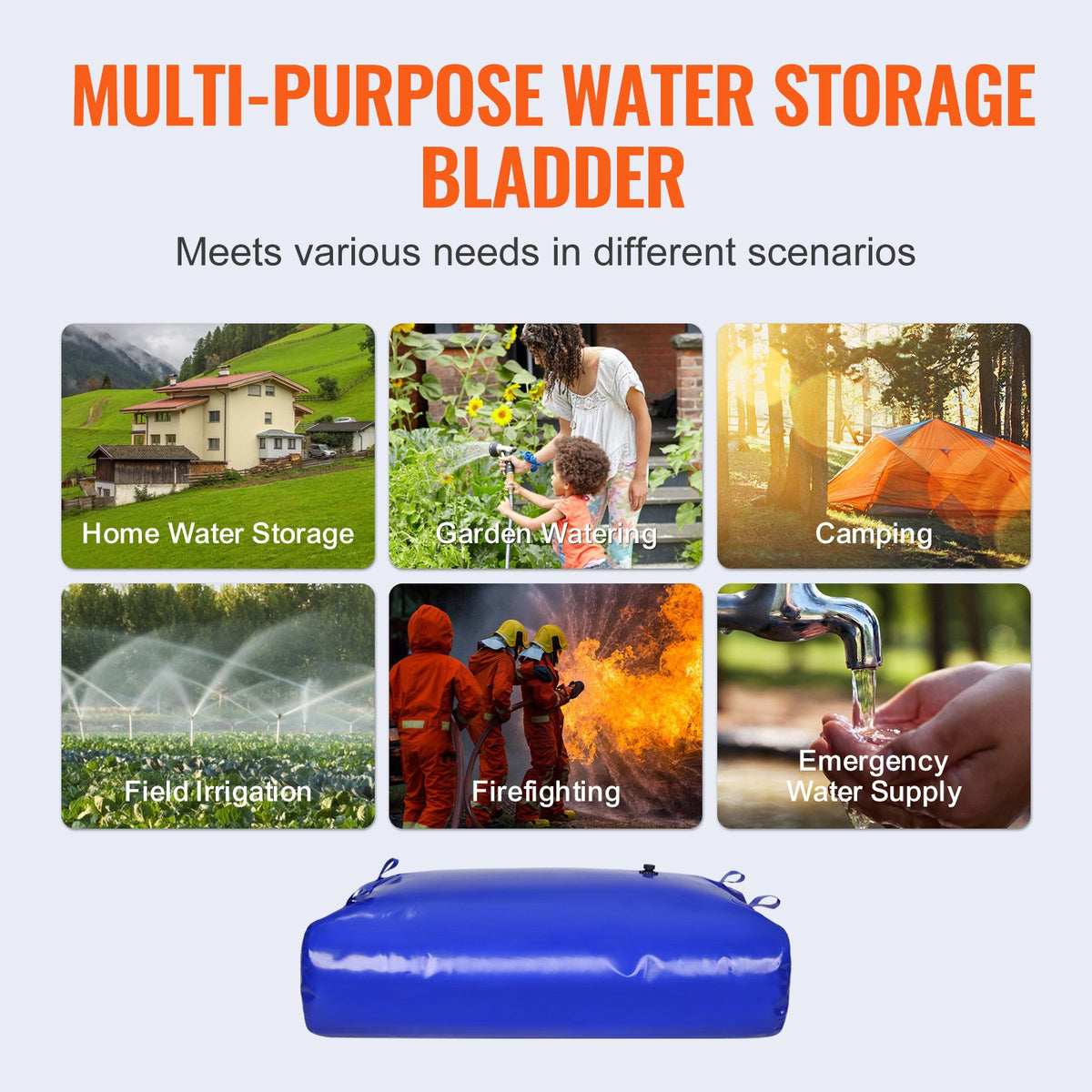 VEVOR 540L/142.7 Gallon Water Storage Bladder, RV Water Tank, 1000D Blue PVC Collapsible Water Storage Containers, Large Capacity Soft Water Bag, Portable Water Bladder, Fire Prevention, Camping - CSDLSPVCB5400I9A3V0 - view 7