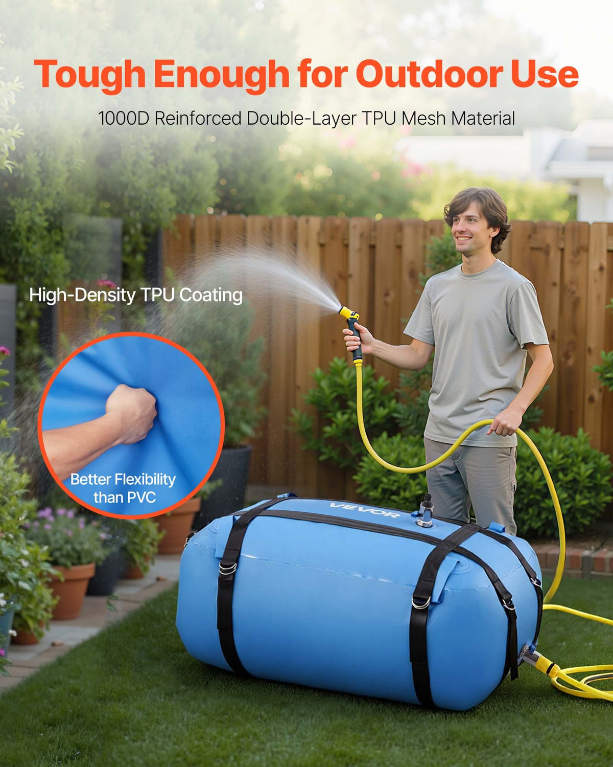VEVOR Water Storage Bladder, 35 Gallon Large Capacity TPU Soft Water Bag, Portable & Collapsible Water Storage Containers, Leakproof & Wear-Resistant RV Waters Tank for Camping Irrigation Outdoor Use - CSDLSTPU132LYW8X8001V0 - view 4
