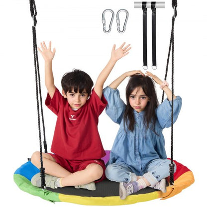 VEVOR Tree Swing, 40 Inch Saucer Swing, 750lbs Weight Capacity, 900D Oxford Fabric Swing Seat with 2 Tree Hanging Straps and Adjustable Multi-Strand Ropes, Round Swing for Kids Outdoor, Multicolor - CSFDQQCSFD407SNPQV0 - view 2