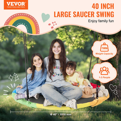 VEVOR Tree Swing, 40 Inch Saucer Swing, 750lbs Weight Capacity, 900D Oxford Fabric Swing Seat with 2 Tree Hanging Straps and Adjustable Multi-Strand Ropes, Round Swing for Kids Outdoor, Multicolor - CSFDQQCSFD407SNPQV0 - view 3