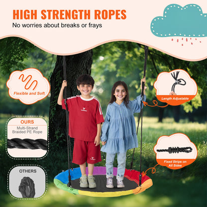 VEVOR Tree Swing, 40 Inch Saucer Swing, 750lbs Weight Capacity, 900D Oxford Fabric Swing Seat with 2 Tree Hanging Straps and Adjustable Multi-Strand Ropes, Round Swing for Kids Outdoor, Multicolor - CSFDQQCSFD407SNPQV0 - view 5