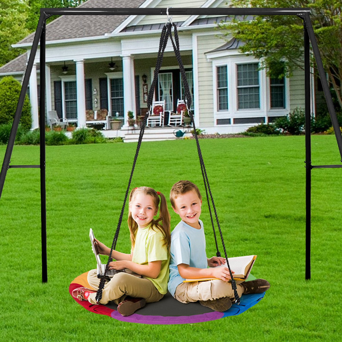 VEVOR Tree Swing, 40 Inch Saucer Swing, 750lbs Weight Capacity, 900D Oxford Fabric Swing Seat with 2 Tree Hanging Straps and Adjustable Multi-Strand Ropes, Round Swing for Kids Outdoor, Multicolor - CSFDQQCSFD407SNPQV0 - view 9