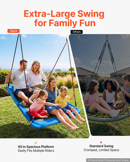 VEVOR Platform Tree Swing for Kids and Adults 700 lbs 60" Rectangle Blue, for Backyard Outdoor & Indoor, 900D Oxford Fabric Giant Seat with 2 Hanging Straps, Adjustable Ropes and Curved Edge Design - CSFDQQFXFDQQM7BCT001V0 - view 3