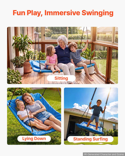 VEVOR Platform Tree Swing for Kids and Adults 700 lbs 60" Rectangle Blue, for Backyard Outdoor & Indoor, 900D Oxford Fabric Giant Seat with 2 Hanging Straps, Adjustable Ropes and Curved Edge Design - CSFDQQFXFDQQM7BCT001V0 - view 4