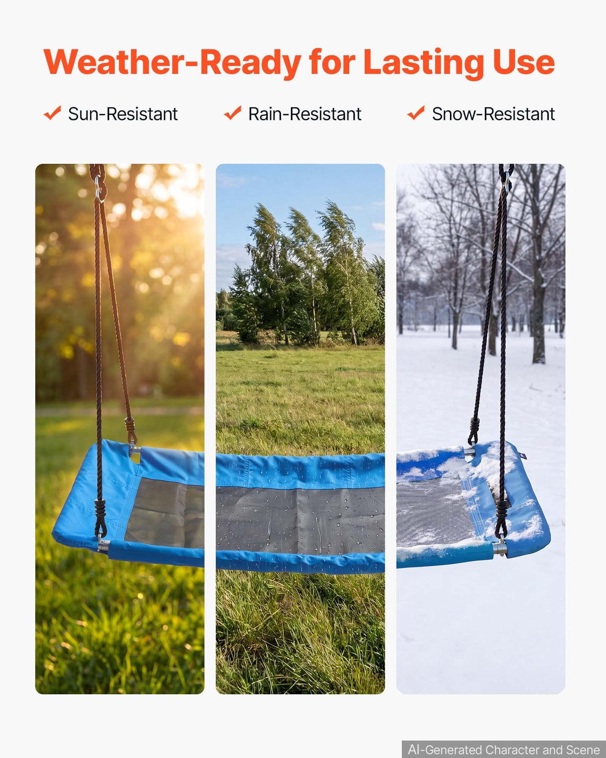 VEVOR Platform Tree Swing for Kids and Adults 700 lbs 60" Rectangle Blue, for Backyard Outdoor & Indoor, 900D Oxford Fabric Giant Seat with 2 Hanging Straps, Adjustable Ropes and Curved Edge Design - CSFDQQFXFDQQM7BCT001V0 - view 7