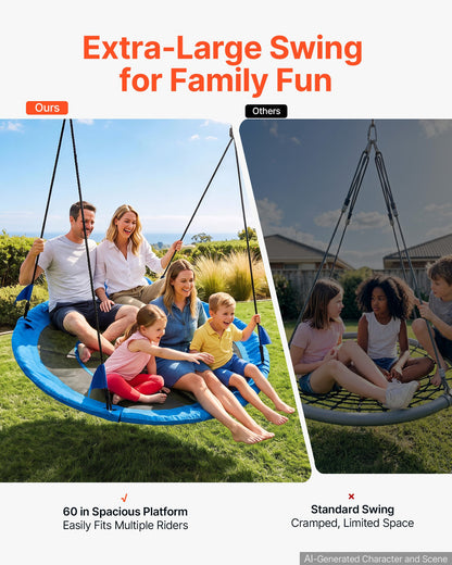 VEVOR Tree Swing 60" Saucer Swing for Kids & Adults 700 lbs Weight Capacity, for Backyard Outdoor & Indoor, 360° Rotation, 900D Oxford Fabric Round Seat with 2 Hanging Straps & Adjustable Ropes, Blue - CSFDQQYXFDQQC2NBS001V0 - view 3