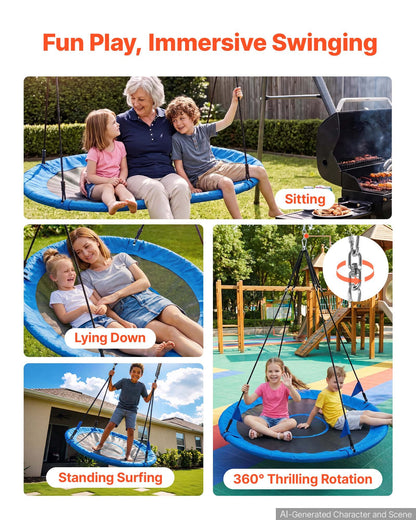 VEVOR Tree Swing 60" Saucer Swing for Kids & Adults 700 lbs Weight Capacity, for Backyard Outdoor & Indoor, 360° Rotation, 900D Oxford Fabric Round Seat with 2 Hanging Straps & Adjustable Ropes, Blue - CSFDQQYXFDQQC2NBS001V0 - view 4