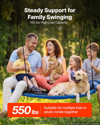 VEVOR Tree Swing 60" Saucer Swing for Kids & Adults 700 lbs Weight Capacity, for Backyard Outdoor & Indoor, 360° Rotation, 900D Oxford Fabric Round Seat with 2 Hanging Straps & Adjustable Ropes, Blue - CSFDQQYXFDQQC2NBS001V0 - view 5