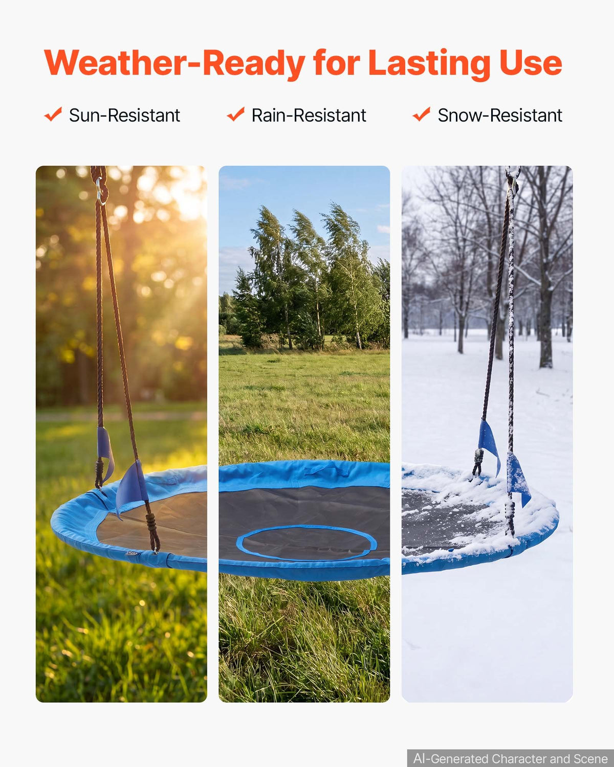 VEVOR Tree Swing 60" Saucer Swing for Kids & Adults 700 lbs Weight Capacity, for Backyard Outdoor & Indoor, 360° Rotation, 900D Oxford Fabric Round Seat with 2 Hanging Straps & Adjustable Ropes, Blue - CSFDQQYXFDQQC2NBS001V0 - view 7