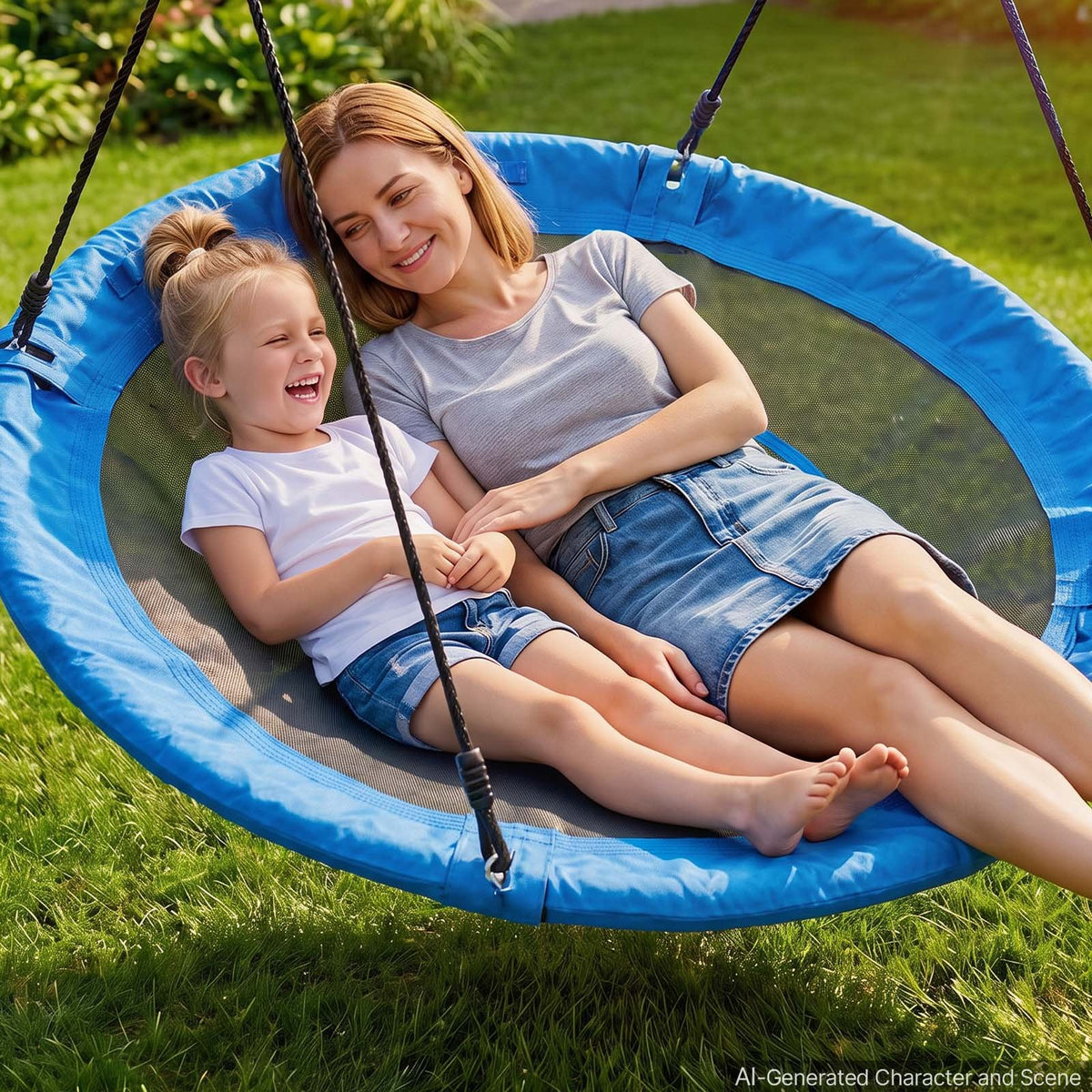 VEVOR Tree Swing 60" Saucer Swing for Kids & Adults 700 lbs Weight Capacity, for Backyard Outdoor & Indoor, 360° Rotation, 900D Oxford Fabric Round Seat with 2 Hanging Straps & Adjustable Ropes, Blue - CSFDQQYXFDQQC2NBS001V0 - view 9