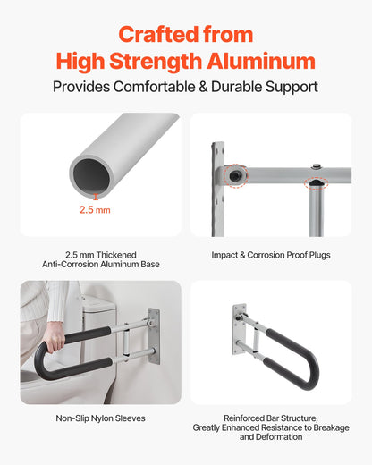 VEVOR Toilet Safety Rail, 23.8 Inch U-Shaped Handicap Grab Bar, Foldable Senior Safety Pole, Flip Up Toilet Grab Bar with Anti-Slip Support Handle, 300 Lb Load Capacity for Elderly, Disabled, Pregnant - CSFSWZTKFZ24OTR5FV0 - view 4
