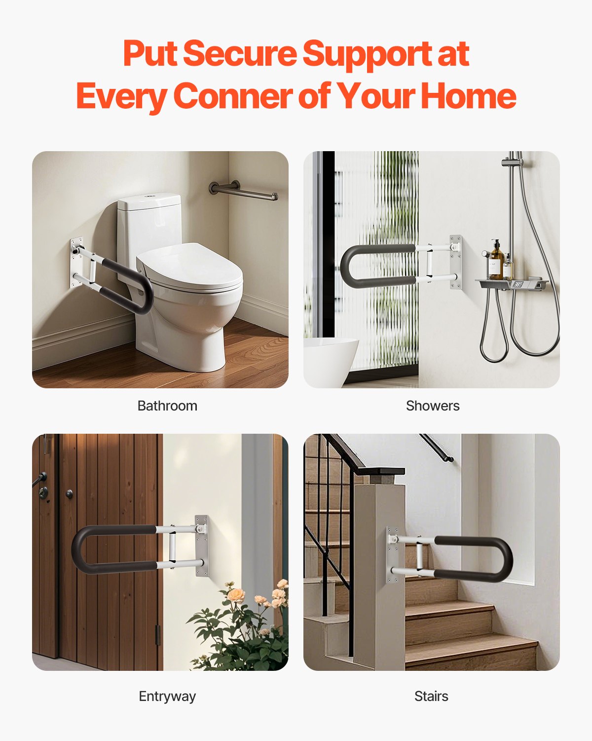 VEVOR Toilet Safety Rail, 23.8 Inch U-Shaped Handicap Grab Bar, Foldable Senior Safety Pole, Flip Up Toilet Grab Bar with Anti-Slip Support Handle, 300 Lb Load Capacity for Elderly, Disabled, Pregnant - CSFSWZTKFZ24OTR5FV0 - view 6