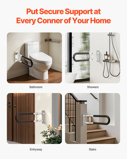 VEVOR Toilet Safety Rail, 23.8 Inch U-Shaped Handicap Grab Bar, Foldable Senior Safety Pole, Flip Up Toilet Grab Bar with Anti-Slip Support Handle, 300 Lb Load Capacity for Elderly, Disabled, Pregnant - CSFSWZTKFZ24OTR5FV0 - view 6