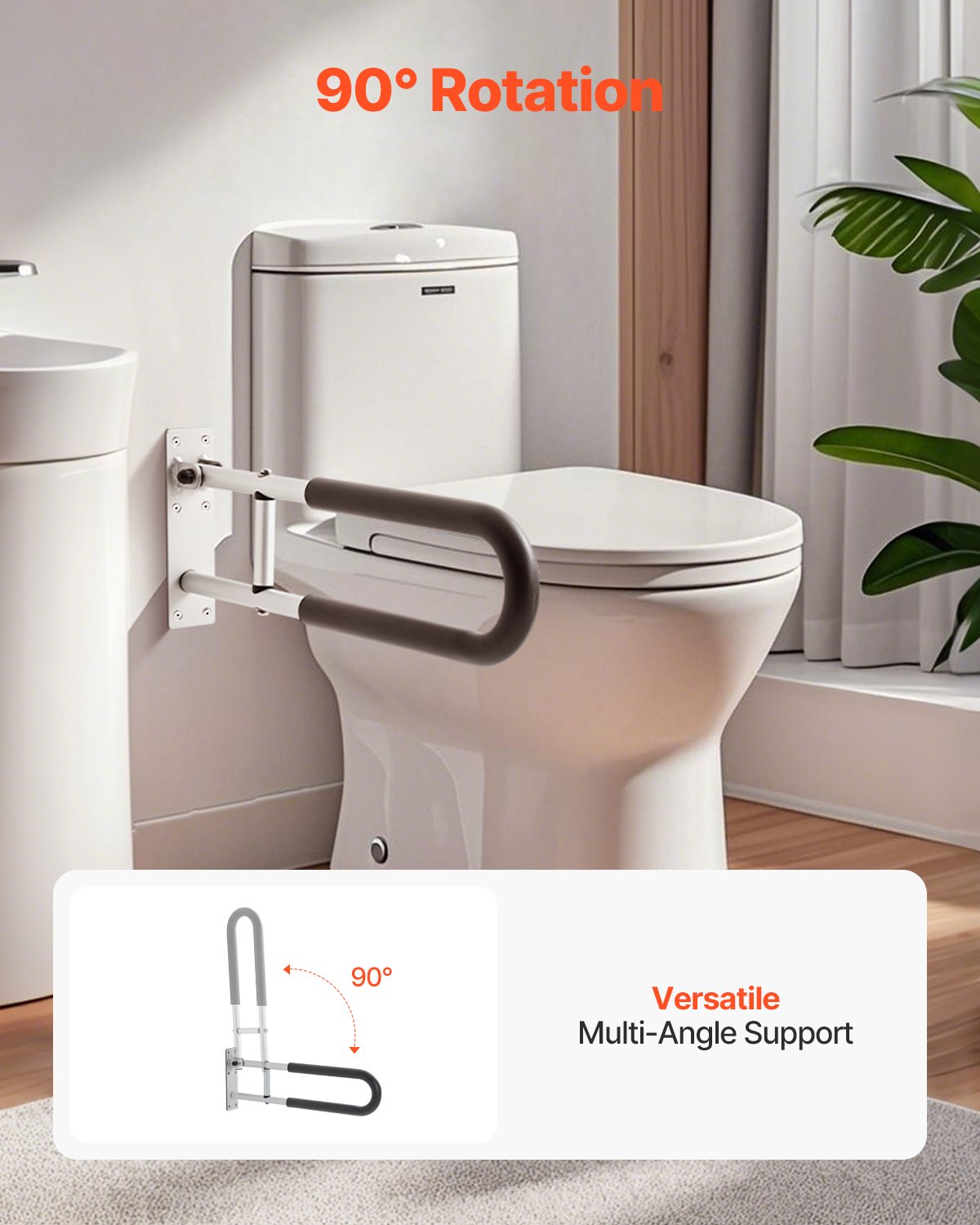 VEVOR Toilet Safety Rail, 23.8 Inch U-Shaped Handicap Grab Bar, Foldable Senior Safety Pole, Flip Up Toilet Grab Bar with Anti-Slip Support Handle, 300 Lb Load Capacity for Elderly, Disabled, Pregnant - CSFSWZTKFZ24OTR5FV0 - view 7