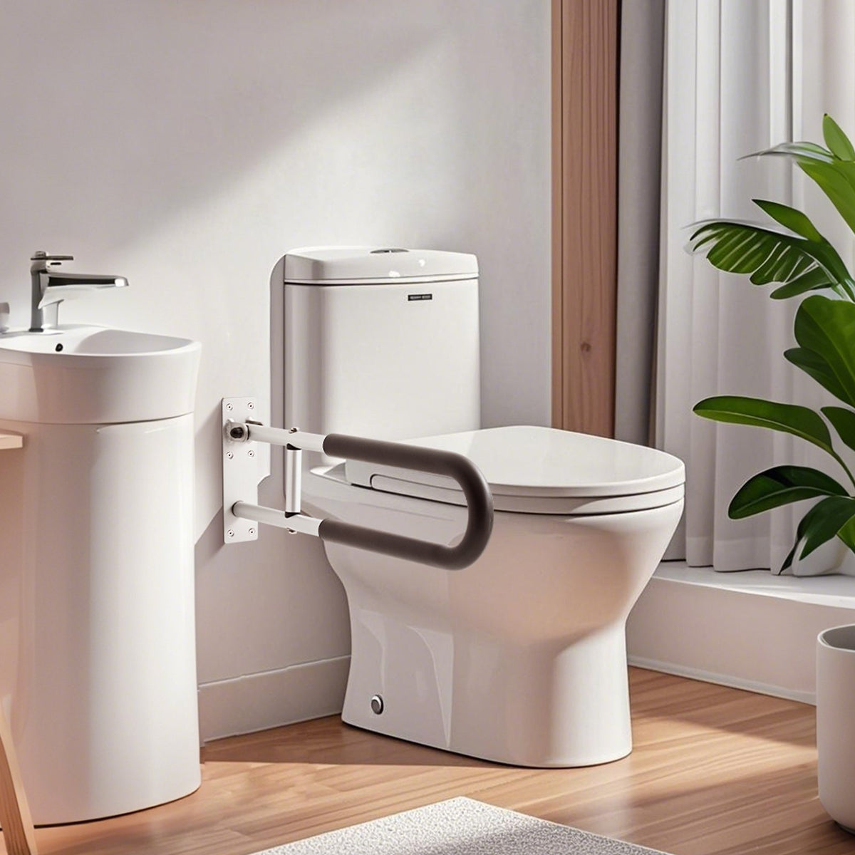 VEVOR Toilet Safety Rail, 23.8 Inch U-Shaped Handicap Grab Bar, Foldable Senior Safety Pole, Flip Up Toilet Grab Bar with Anti-Slip Support Handle, 300 Lb Load Capacity for Elderly, Disabled, Pregnant - CSFSWZTKFZ24OTR5FV0 - view 9