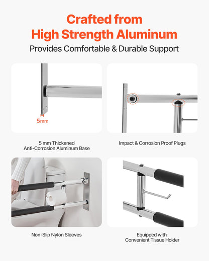 VEVOR Toilet Safety Rail, 30 Inch U-Shaped Handicap Grab Bar, Foldable Senior Safety Pole, Flip Up Toilet Grab Bars with Anti-Slip Handle, 300 Lbs Load Capacity Security Handrail with Paper Holder - CSFSWZTKFZ305ODGSV0 - view 4