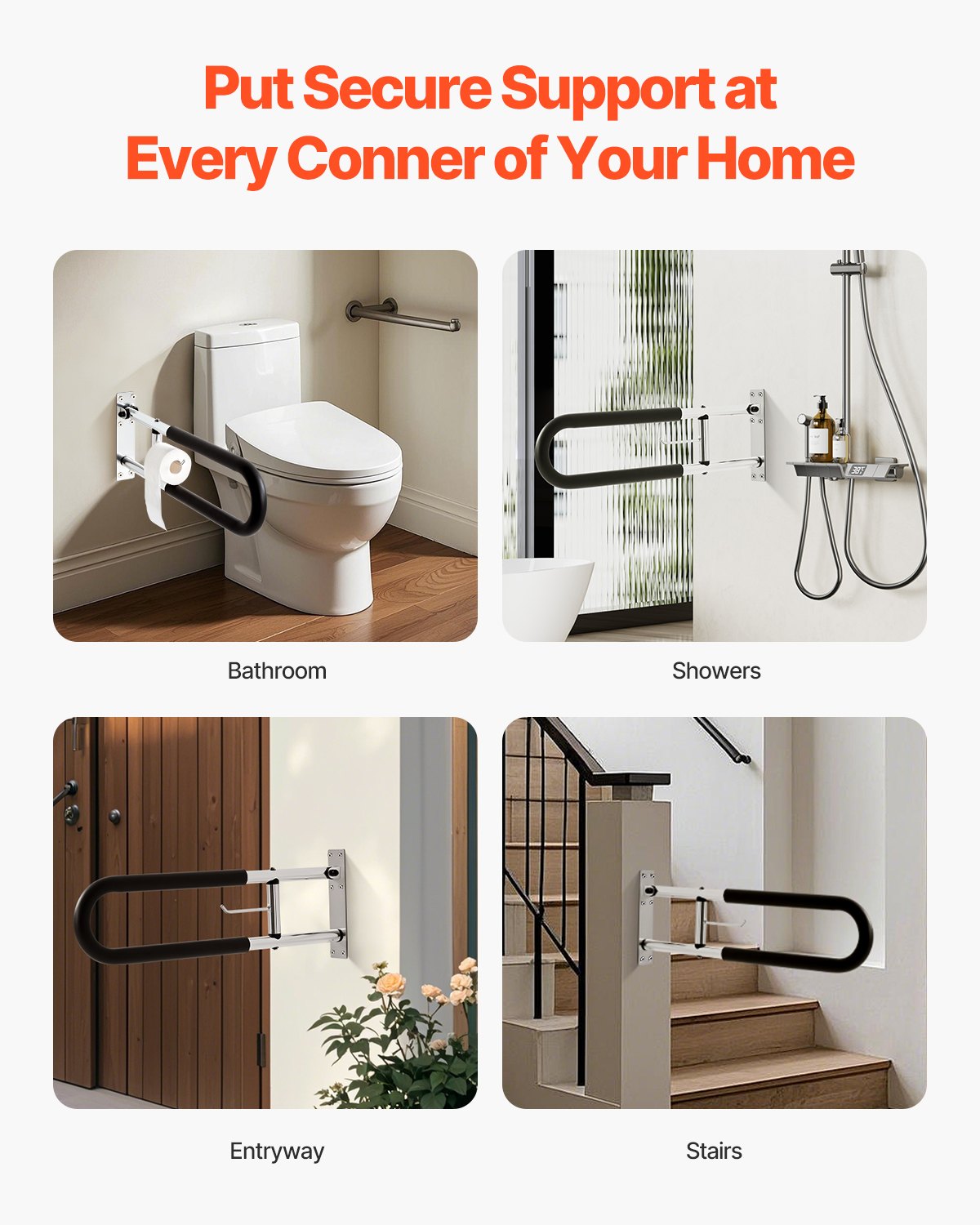 VEVOR Toilet Safety Rail, 30 Inch U-Shaped Handicap Grab Bar, Foldable Senior Safety Pole, Flip Up Toilet Grab Bars with Anti-Slip Handle, 300 Lbs Load Capacity Security Handrail with Paper Holder - CSFSWZTKFZ305ODGSV0 - view 6