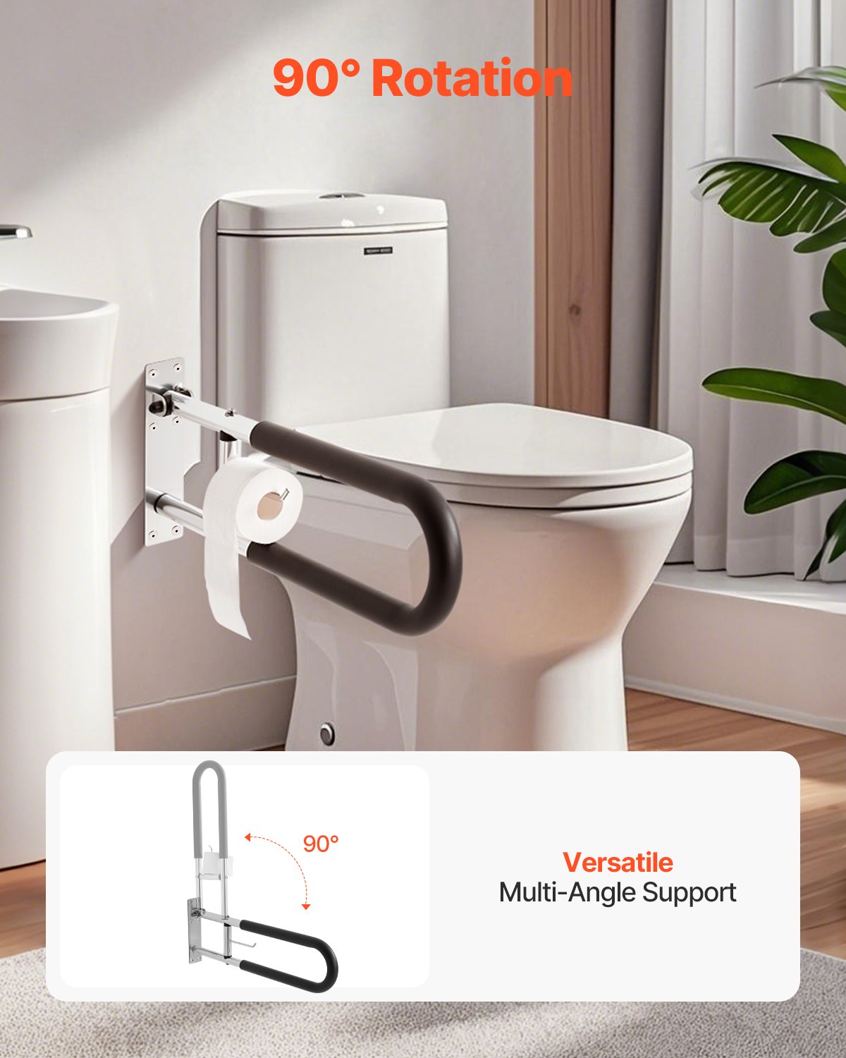 VEVOR Toilet Safety Rail, 30 Inch U-Shaped Handicap Grab Bar, Foldable Senior Safety Pole, Flip Up Toilet Grab Bars with Anti-Slip Handle, 300 Lbs Load Capacity Security Handrail with Paper Holder - CSFSWZTKFZ305ODGSV0 - view 7