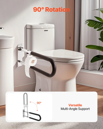 VEVOR Toilet Safety Rail, 30 Inch U-Shaped Handicap Grab Bar, Foldable Senior Safety Pole, Flip Up Toilet Grab Bars with Anti-Slip Handle, 300 Lbs Load Capacity Security Handrail with Paper Holder - CSFSWZTKFZ305ODGSV0 - view 7